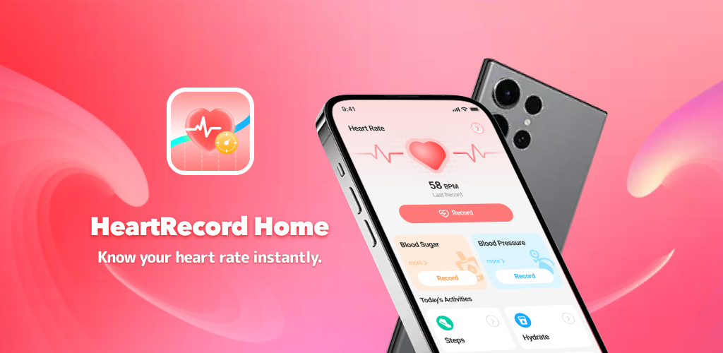 HeartRecord Home app displayed on a smartphone